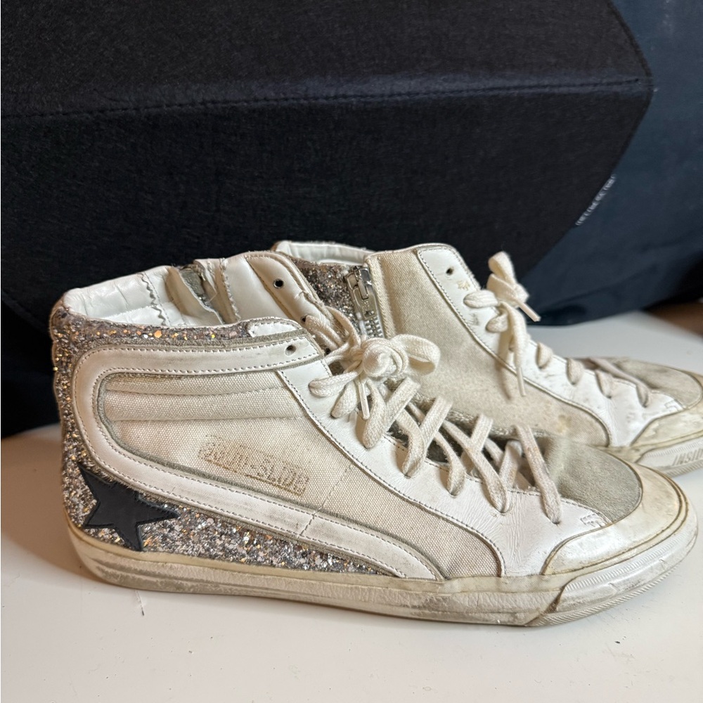 Golden Goose Cream and Silver Glitter High-Tops